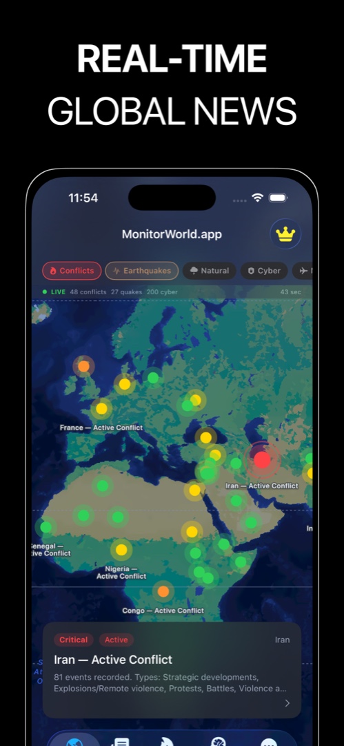 MonitorWorld real-time global news feed with multi-domain layer filters